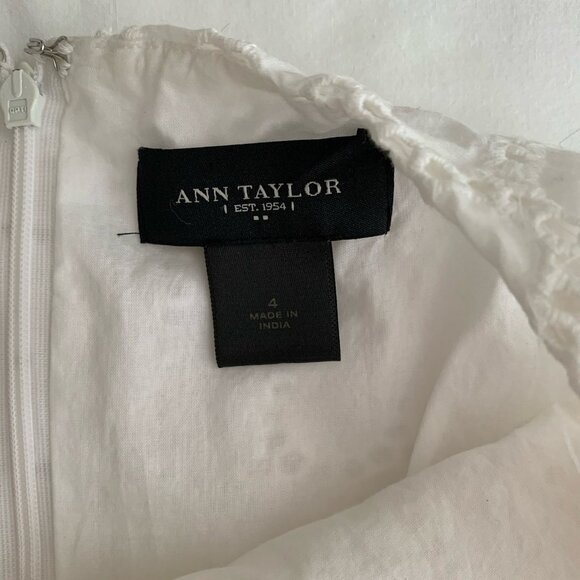 Ann Taylor Sleeveless Eyelet Lace White Midi Dress Size 4 Lined Zip Cotton - Picture 8 of 9